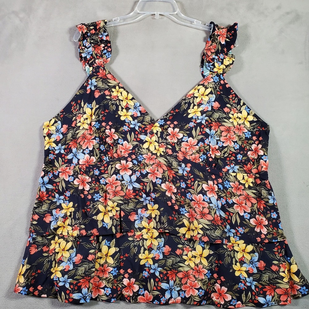 Hiatus Babydoll Top Womens 2X Floral Tiered Ruffle Smocked Boho Cottagecore